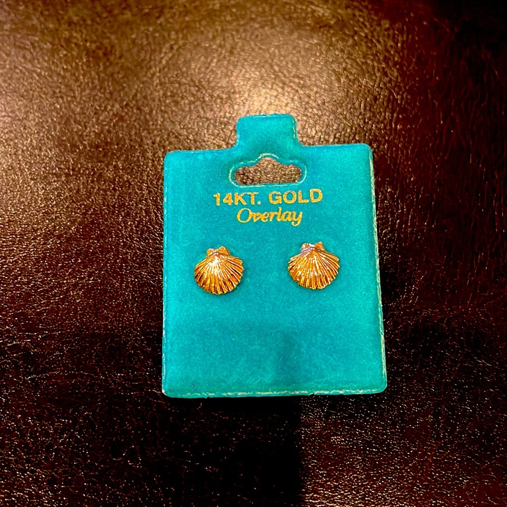 14k gold overlay shell earrings